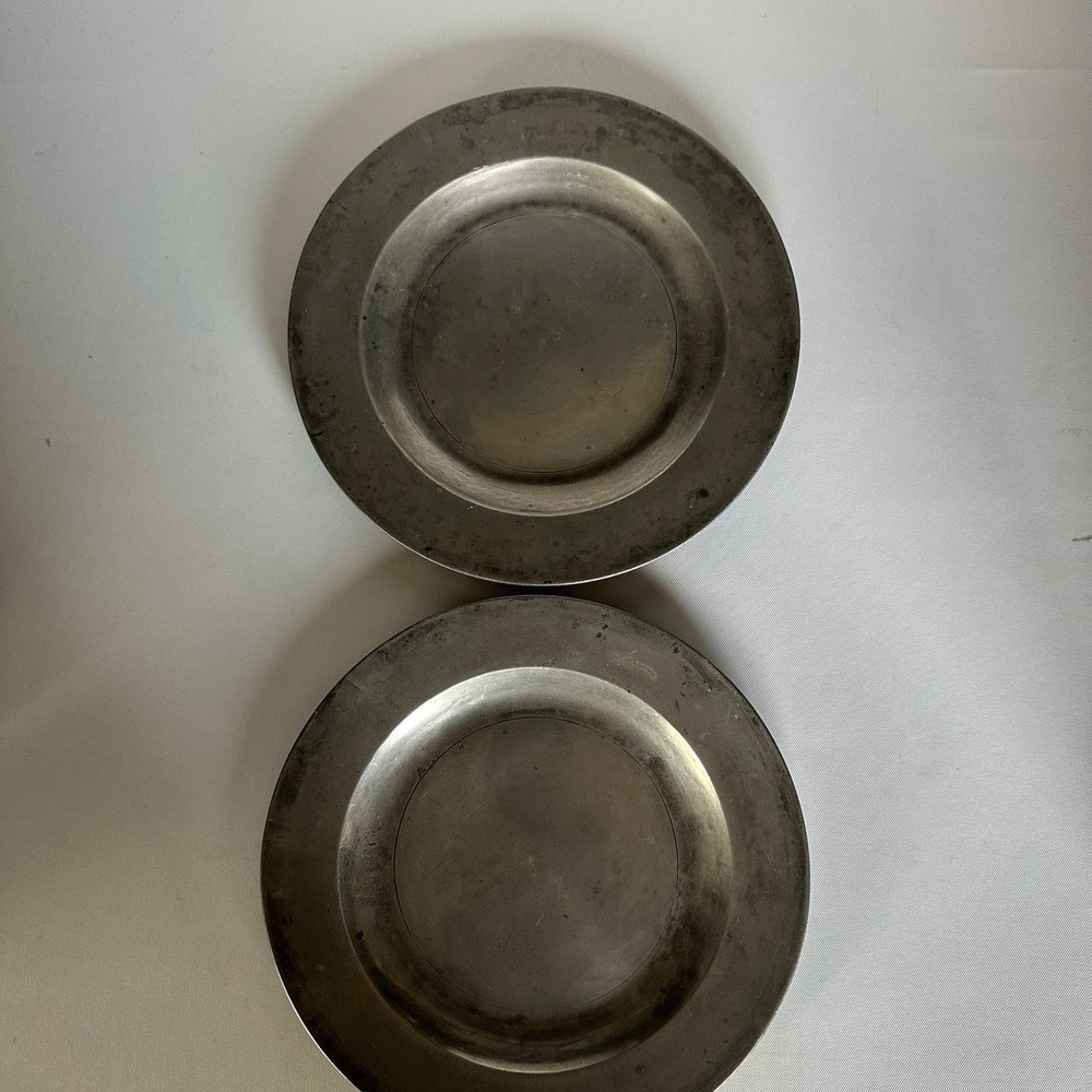 Pair of Vintage Antique Style English Pewter 8.75" Salad / Luncheon Plates